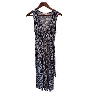 Kaileigh Womens Small Navy Floral Wrap V Neck Sleeveless Maxi Dress Cottagecore